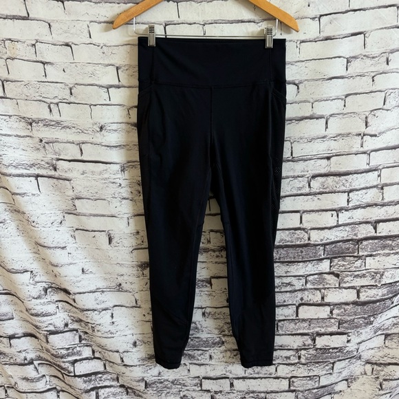 LULULEMON Athletica Black Full Length Fishnet Mesh Panel Leggings SZ 8 - Picture 2 of 4